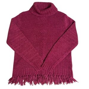 NORTHERN ISLES Cranberry Mohair Blend Sweater with Fringed Hem